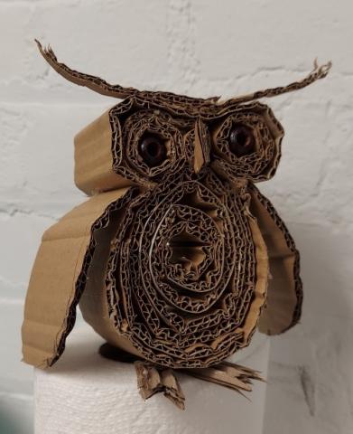 Corrugated cardboard owl