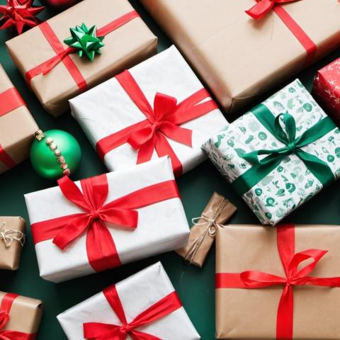 Image of gifts wrapped in paper with a bow